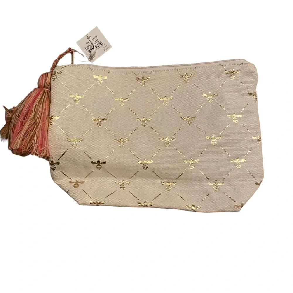 NWT Shiraleah Chicago, Gold Bee canvas tote bag with matching pouch
